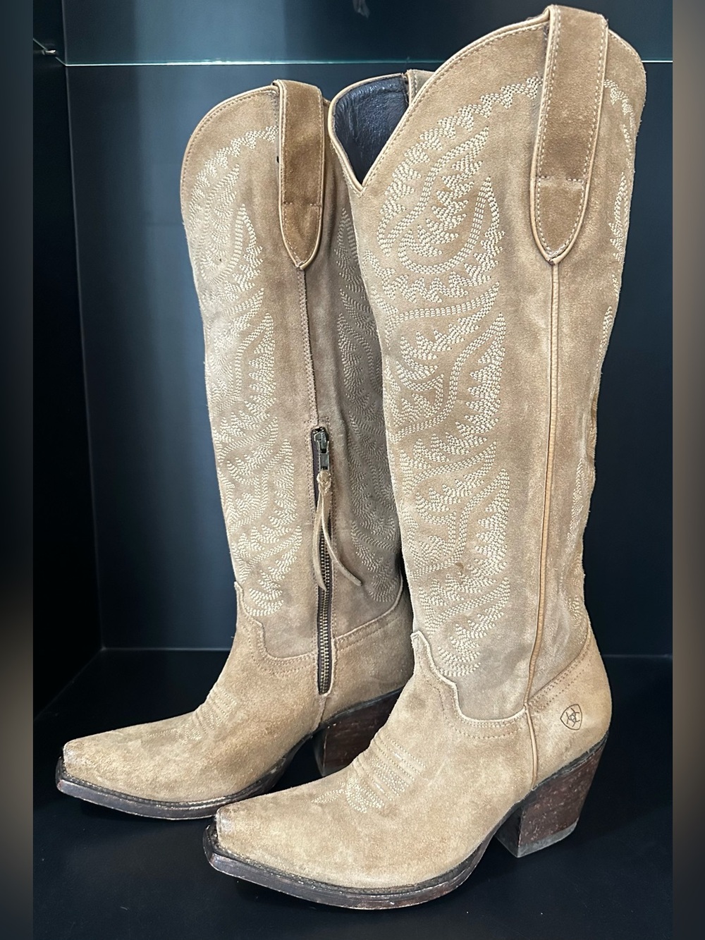 Ariat Tan Suede Embroidered Western Knee-High Boots size 8